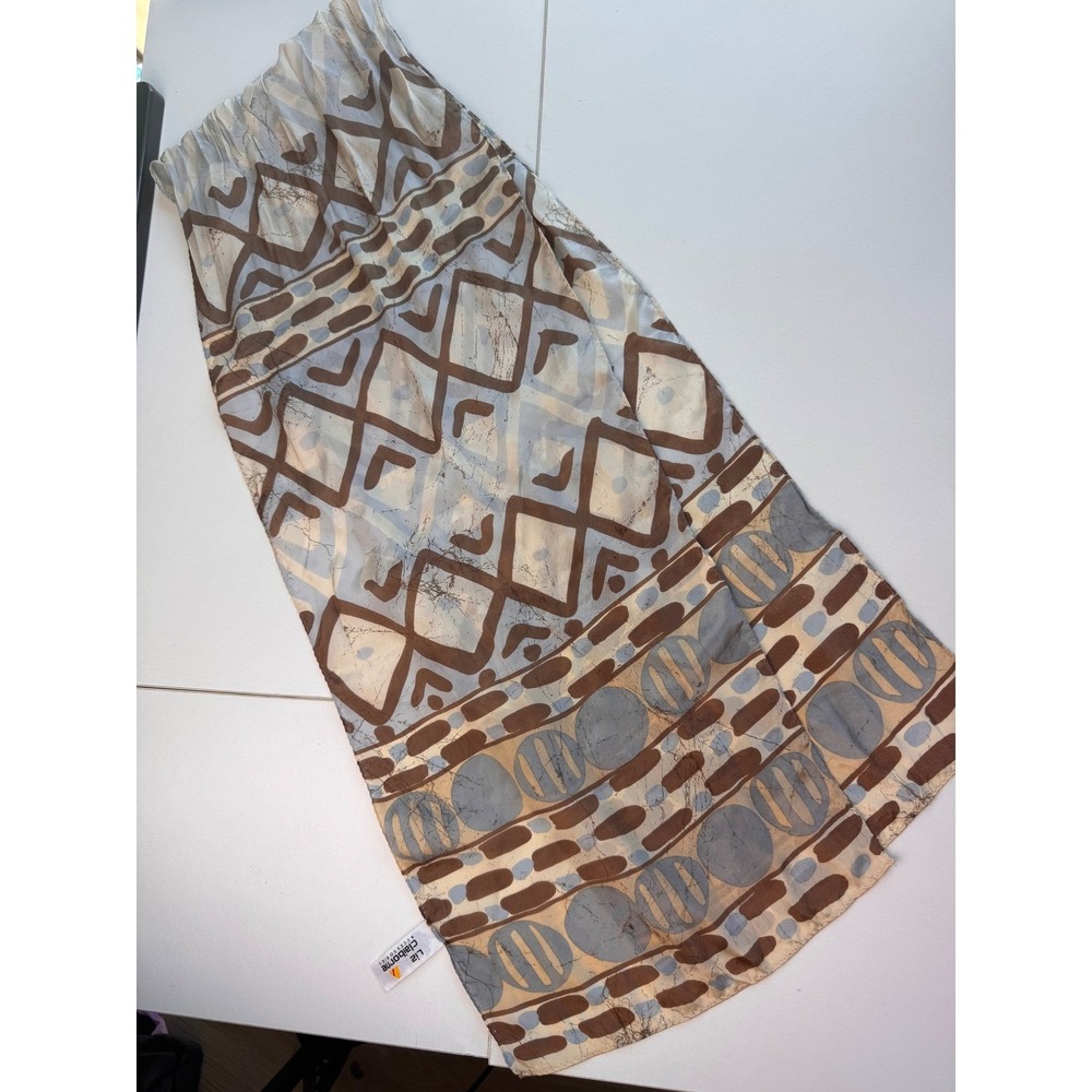 Vintage Liz Claiborne 100% Silk Scarf Brown Gray Geometric Retro Print